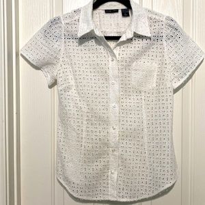 New York & Company white eyelets  shirt size Large